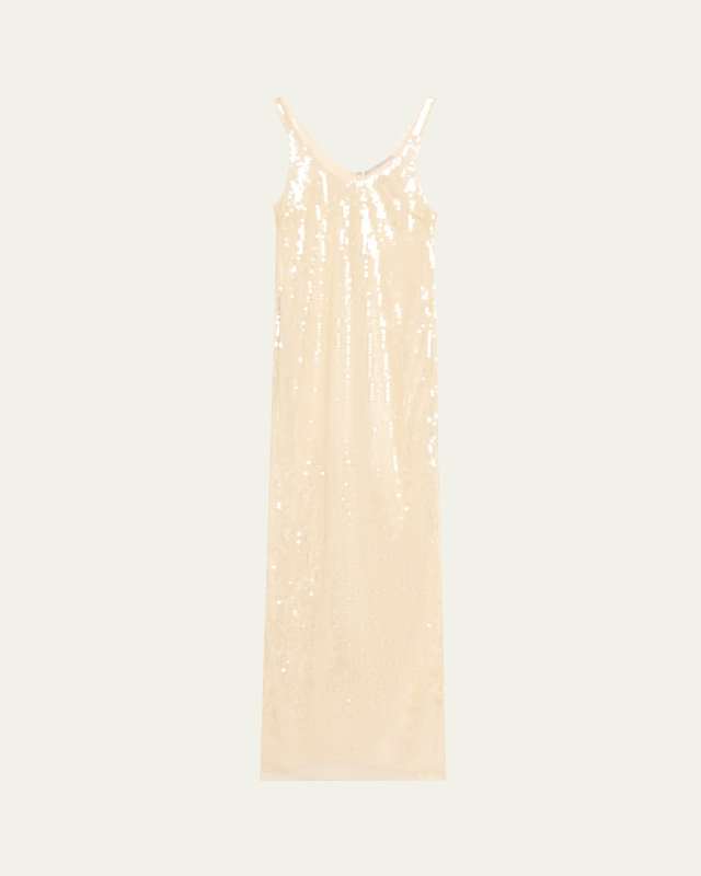 Long Sheer Sequined Tank Gown